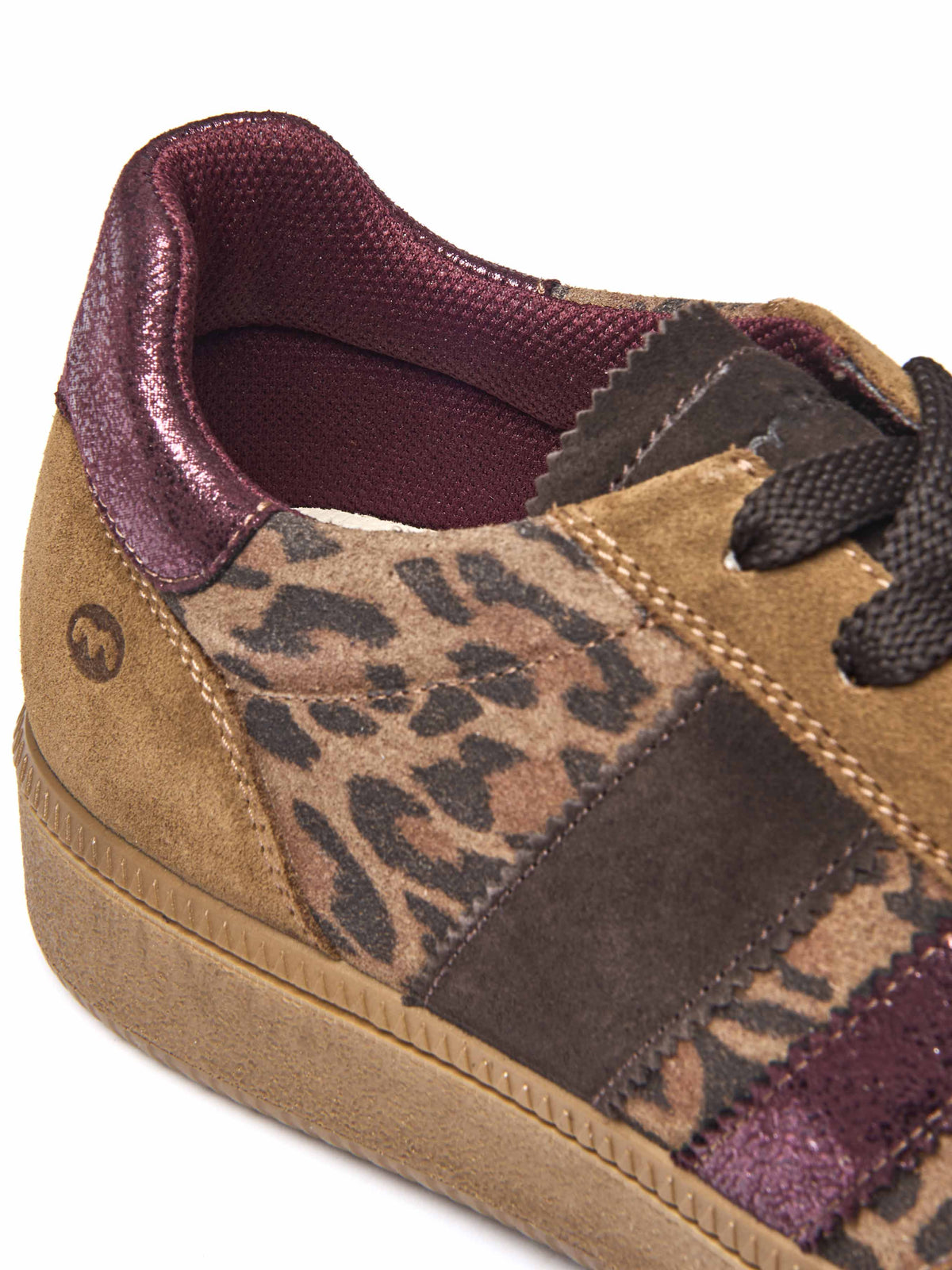 Brown / Animal Print colourful and metallic fashion trainers - JESS PECAN LEOPARD PRINT SUEDE