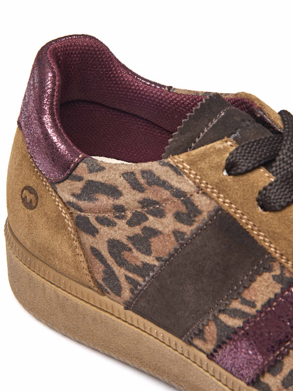 Brown / Animal Print colourful and metallic fashion trainers - JESS PECAN LEOPARD PRINT SUEDE