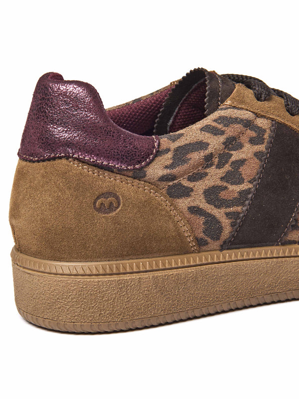 Brown / Animal Print colourful and metallic fashion trainers - JESS PECAN LEOPARD PRINT SUEDE