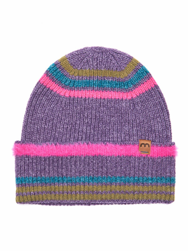 Purple marled knit striped hat - WARBLER HAT HYACINTH