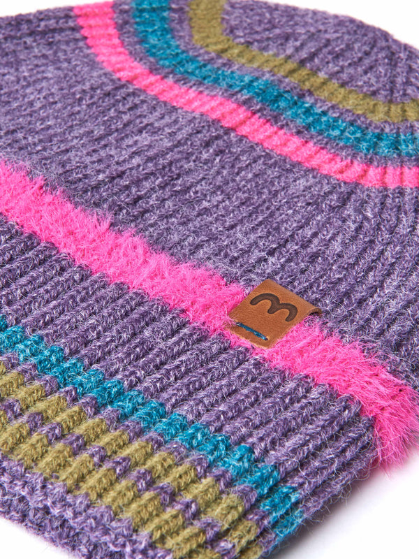 Purple marled knit striped hat - WARBLER HAT HYACINTH