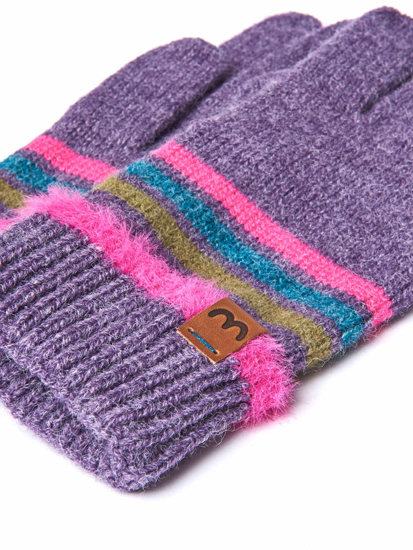 Purple marled knit striped glove - WARBLER GLOVE HYACINTH