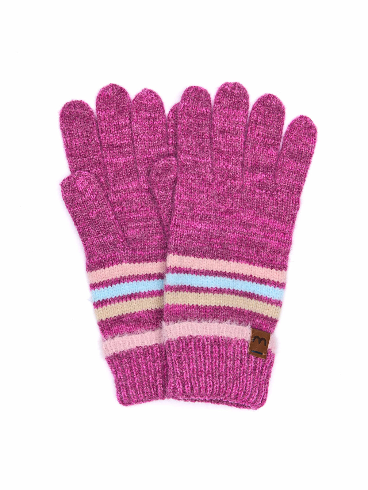 Pink marled knit striped glove - WARBLER GLOVE FUCHSIA PINK