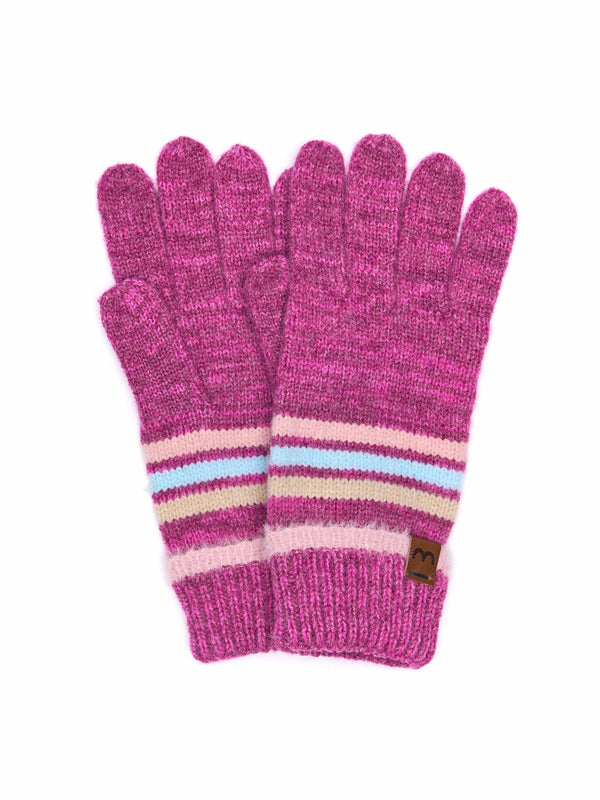 Pink marled knit striped glove - WARBLER GLOVE FUCHSIA PINK
