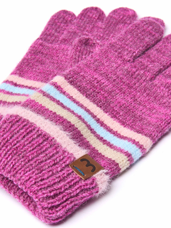Pink marled knit striped glove - WARBLER GLOVE FUCHSIA PINK