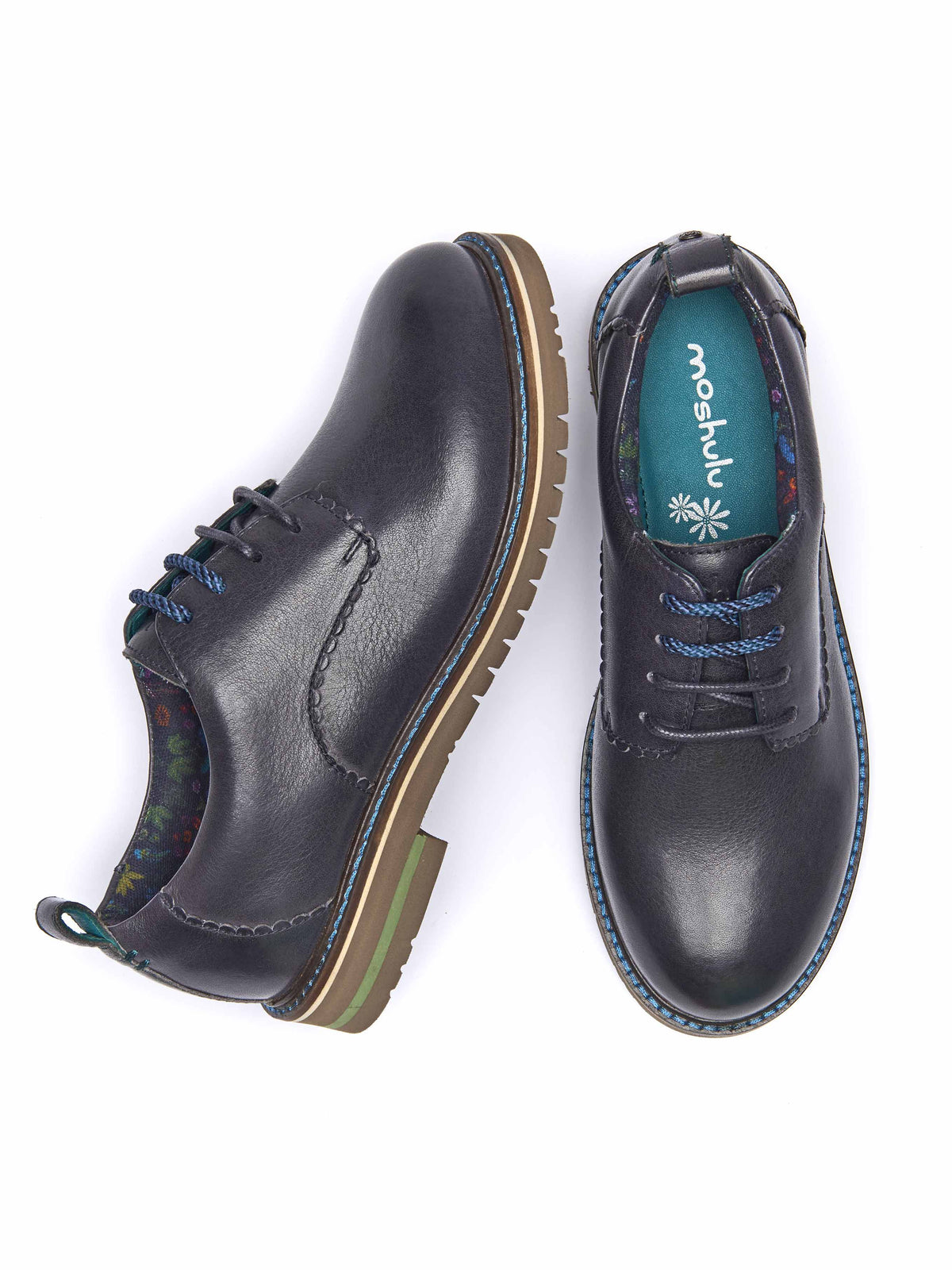 Blue smart scalloped-edge leather Derbys - RAFFLESIA INDIGO LEATHER