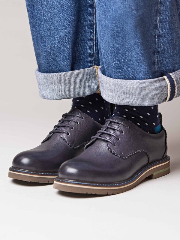 Blue smart scalloped-edge leather Derbys - RAFFLESIA INDIGO LEATHER