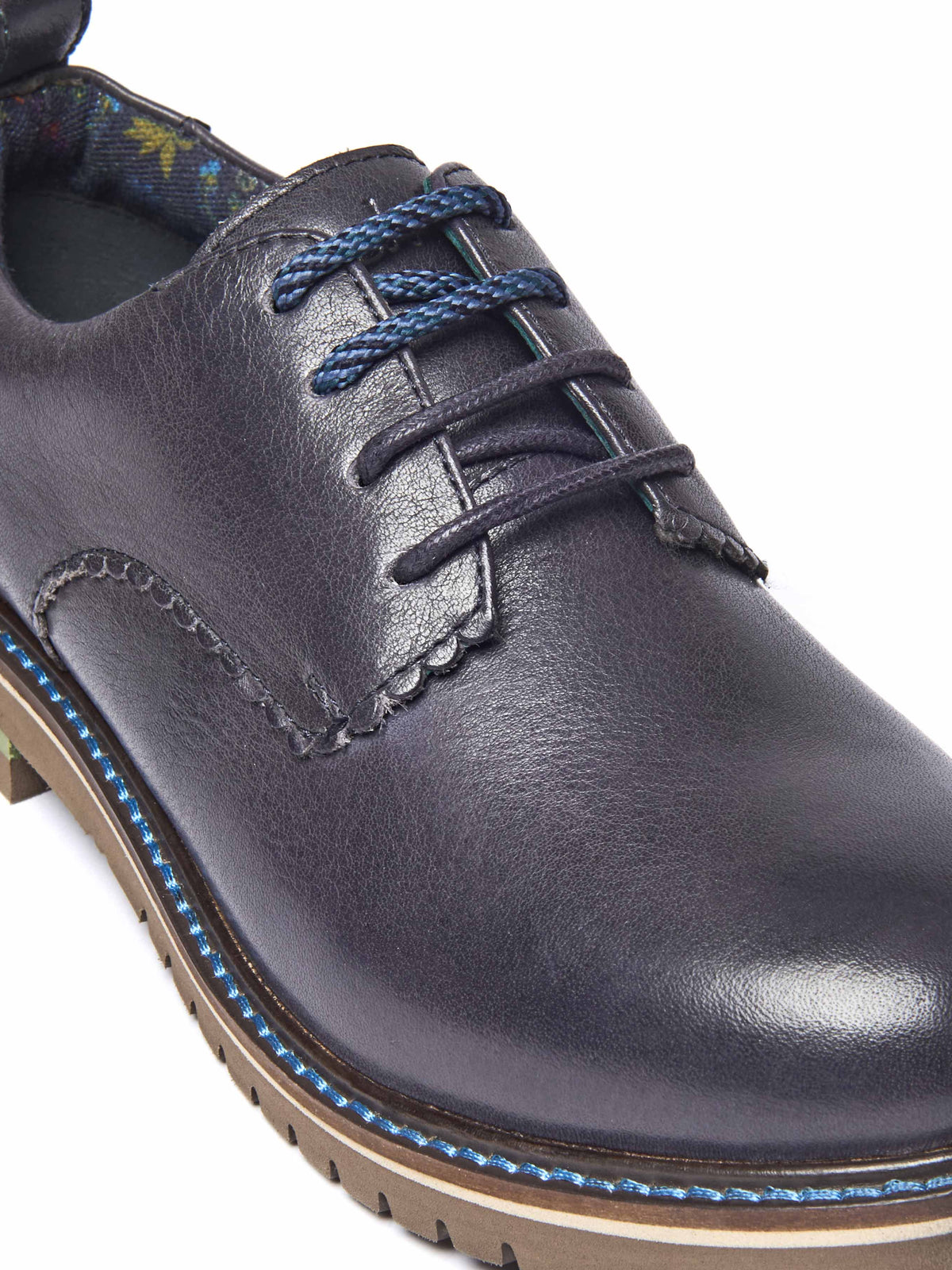 Blue smart scalloped-edge leather Derbys - RAFFLESIA INDIGO LEATHER