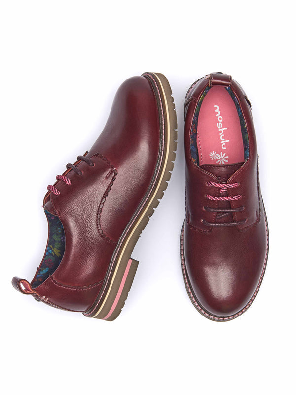 Red smart scalloped-edge leather Derbys - RAFFLESIA ZINFANDEL RED LEATHER
