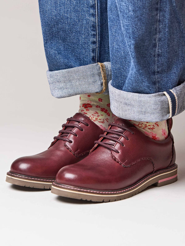 Red smart scalloped-edge leather Derbys - RAFFLESIA ZINFANDEL RED LEATHER