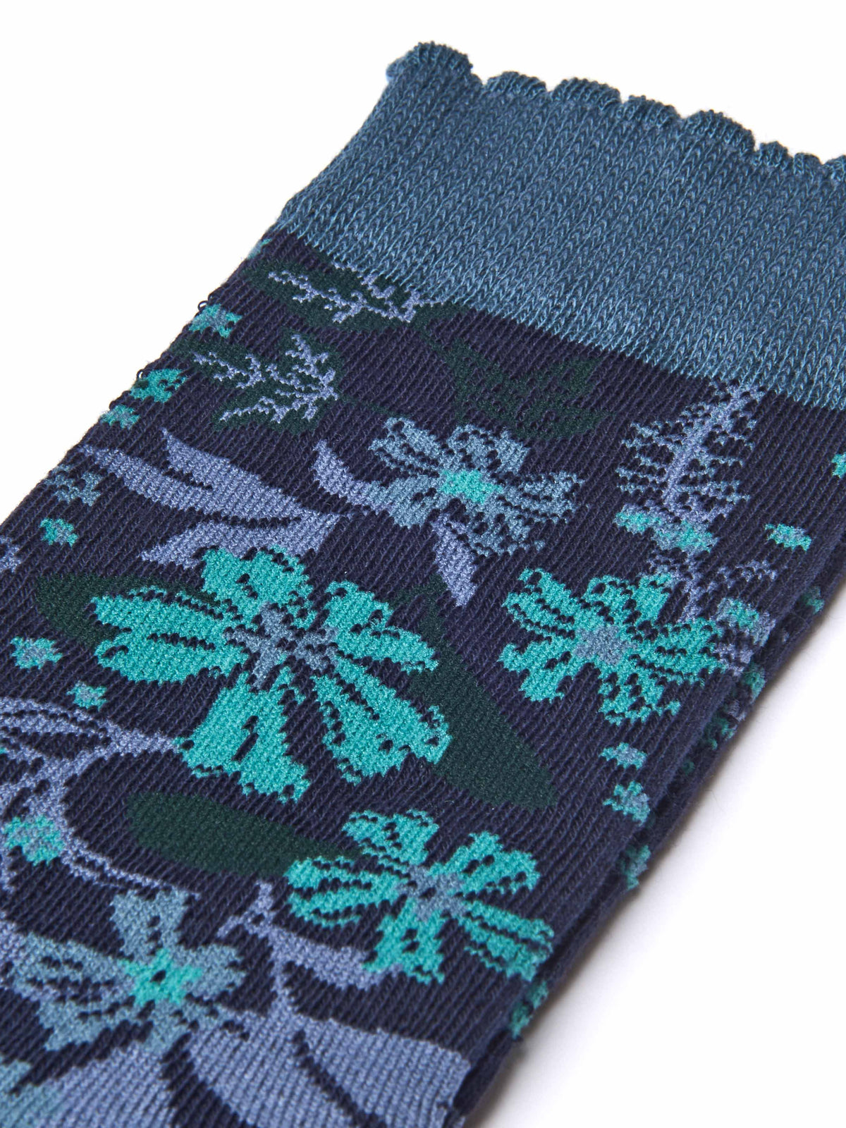 Blue devon Floral scalloped crew sock - MOORII LAGOON