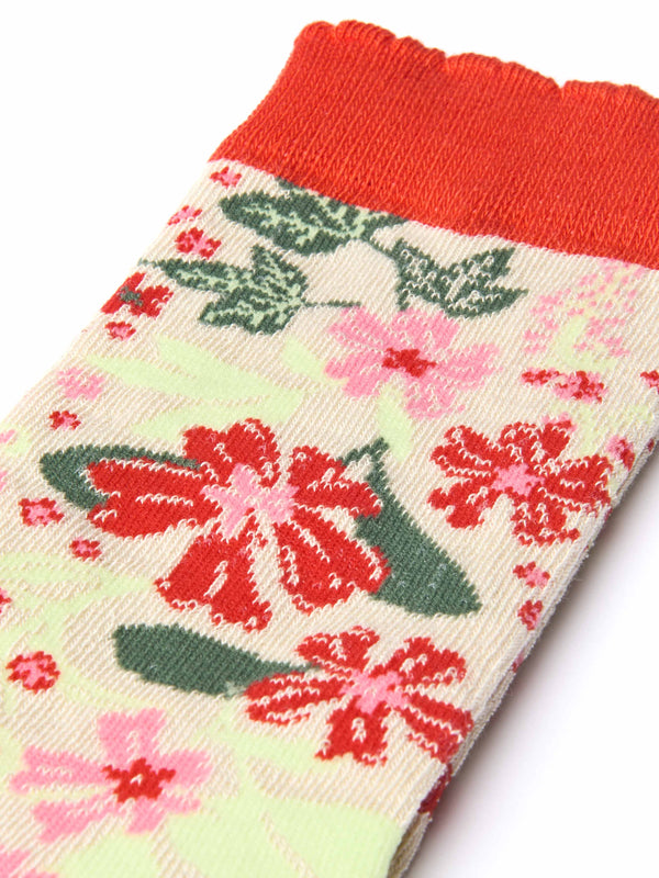 Neutral devon Floral scalloped crew sock - MOORII OATMEAL