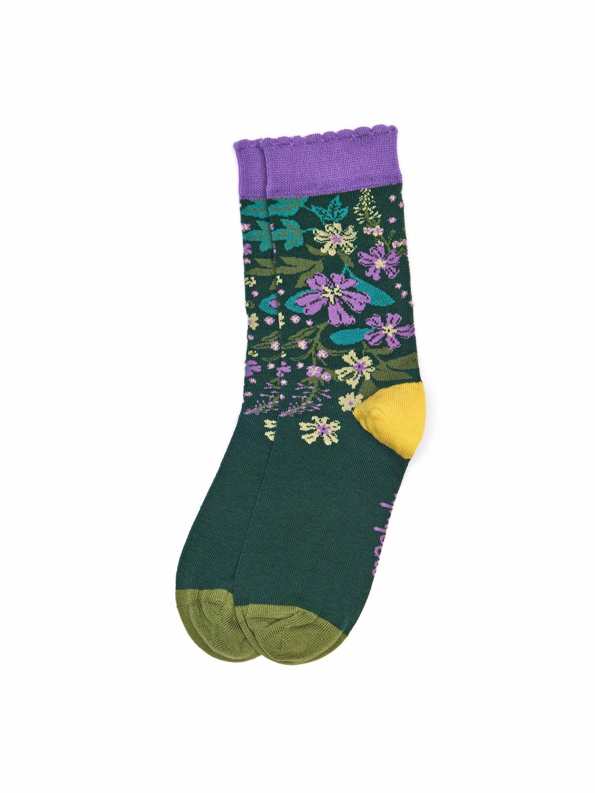 Green devon Floral scalloped crew sock - MOORII PINE GREEN