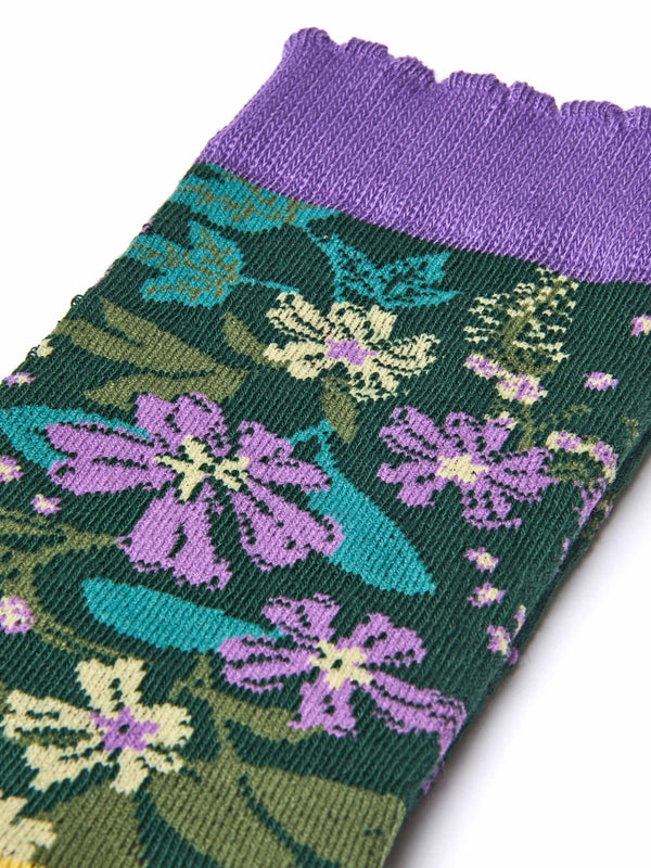 Green devon Floral scalloped crew sock - MOORII PINE GREEN