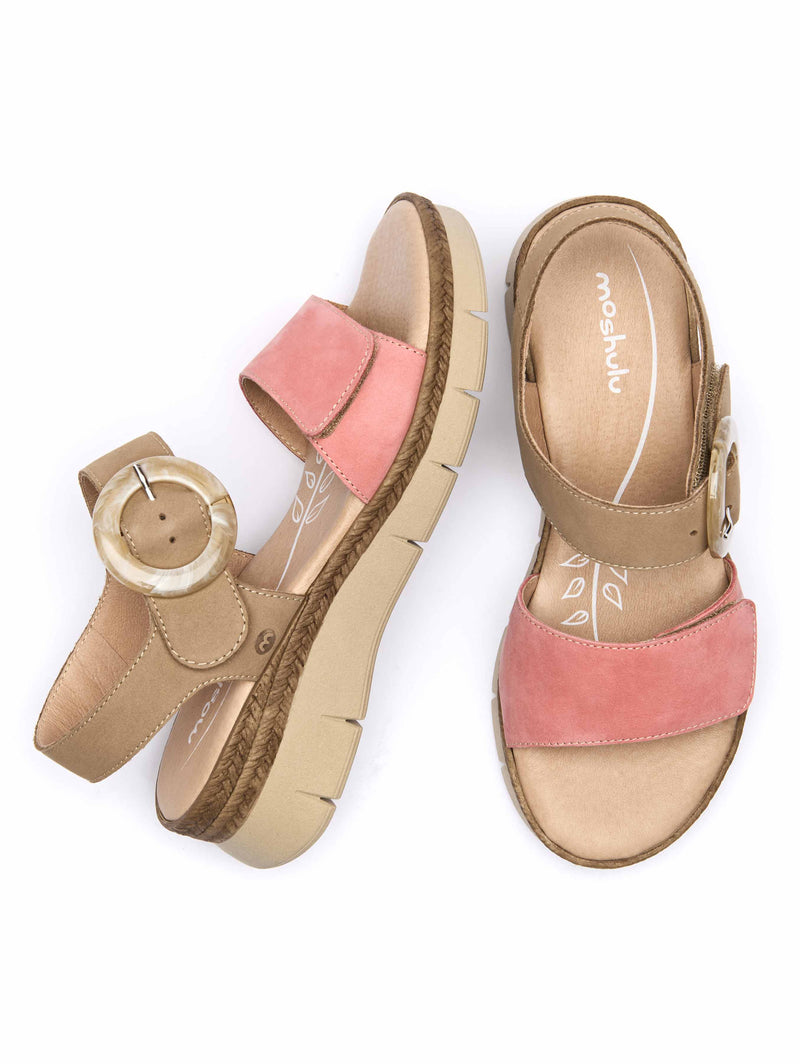 Neutral two-toned flexible sandals - PENHALE TAN/CORAL PINK NUBUCK