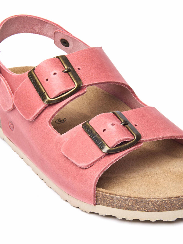PALME CORAL PINK WAXY LEATHER | Pink multistrap leather cork footbed ...