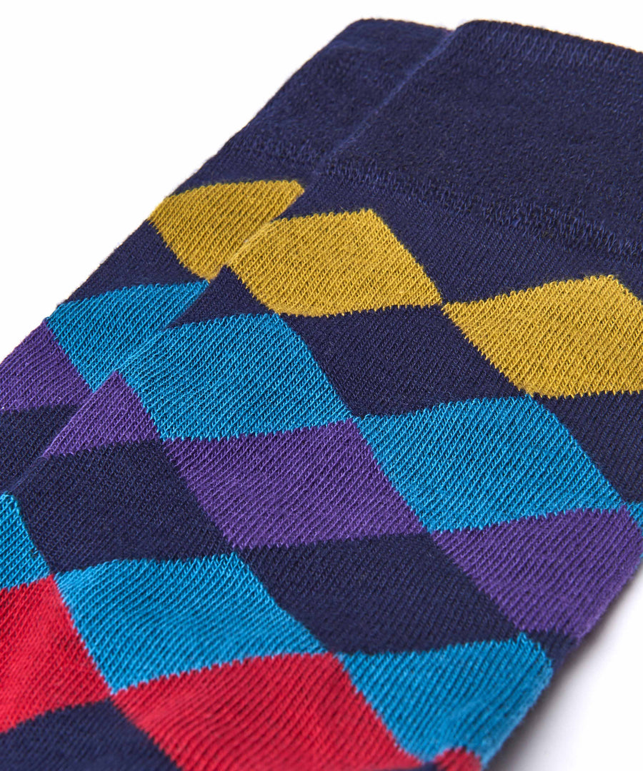 CHRISTMAS SOCK BOX FOR HIM BAUBLE BLUE ARGYLE