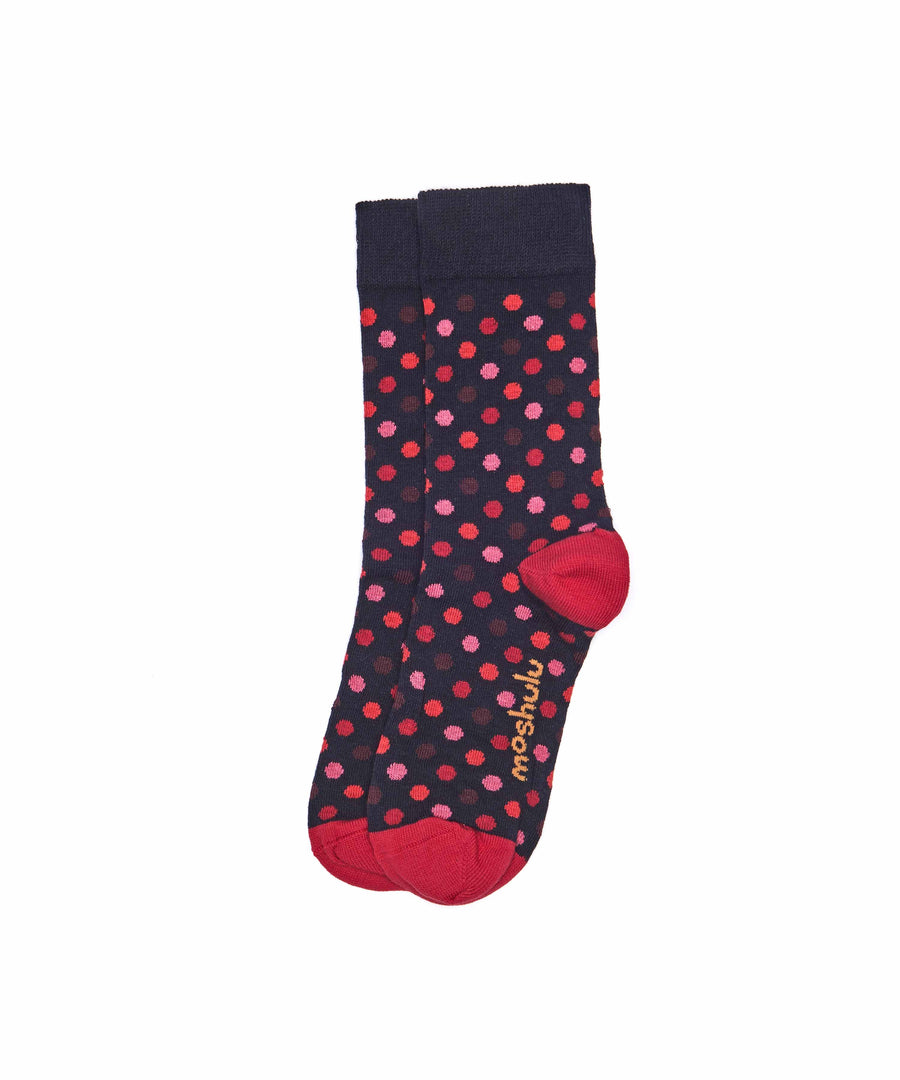 CHRISTMAS SOCK BOX FOR HER BAUBLE INDIGO/RED SPOT