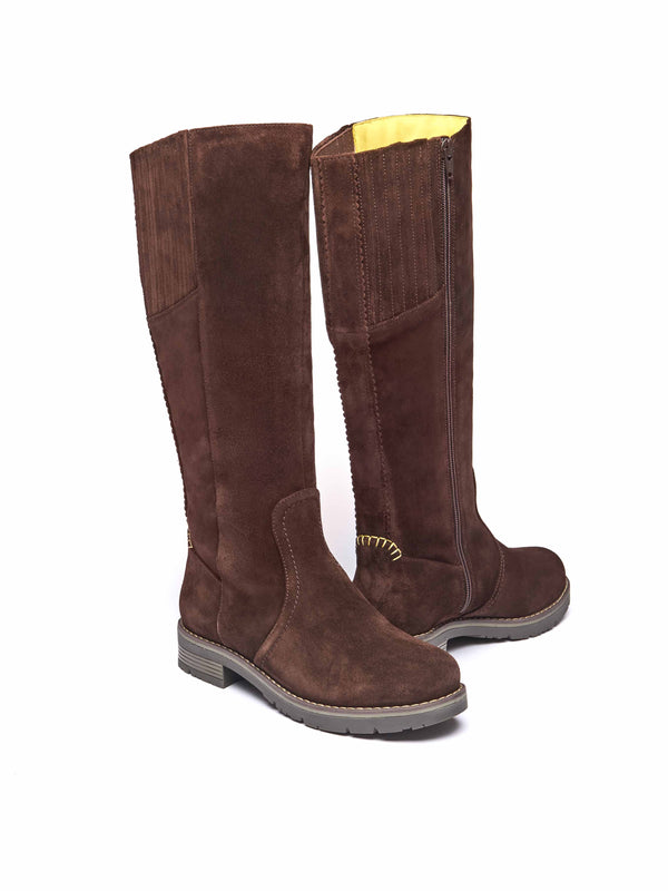 Brown long suede stretch boots with faux fur lining - LEIF BROWN SUEDE