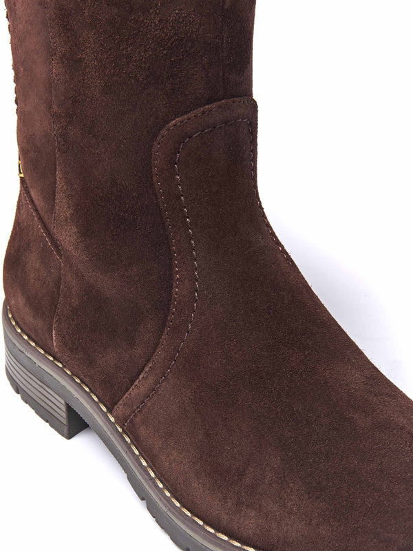 Brown long suede stretch boots with faux fur lining - LEIF BROWN SUEDE