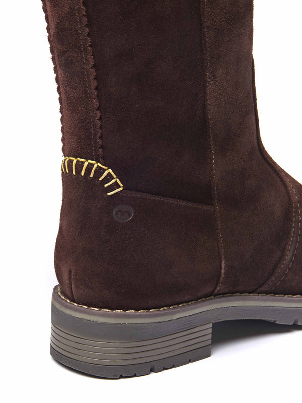 Brown long suede stretch boots with faux fur lining - LEIF BROWN SUEDE