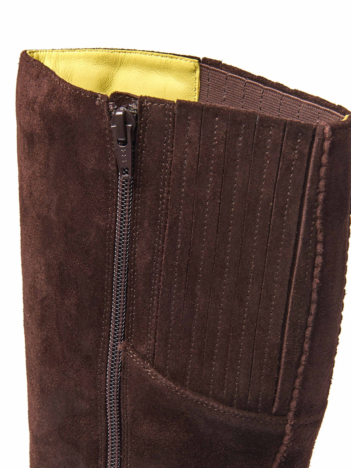 Brown long suede stretch boots with faux fur lining - LEIF BROWN SUEDE