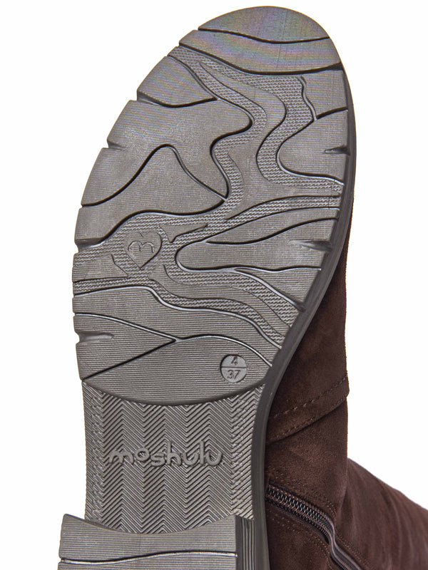 Brown long suede stretch boots with faux fur lining - LEIF BROWN SUEDE