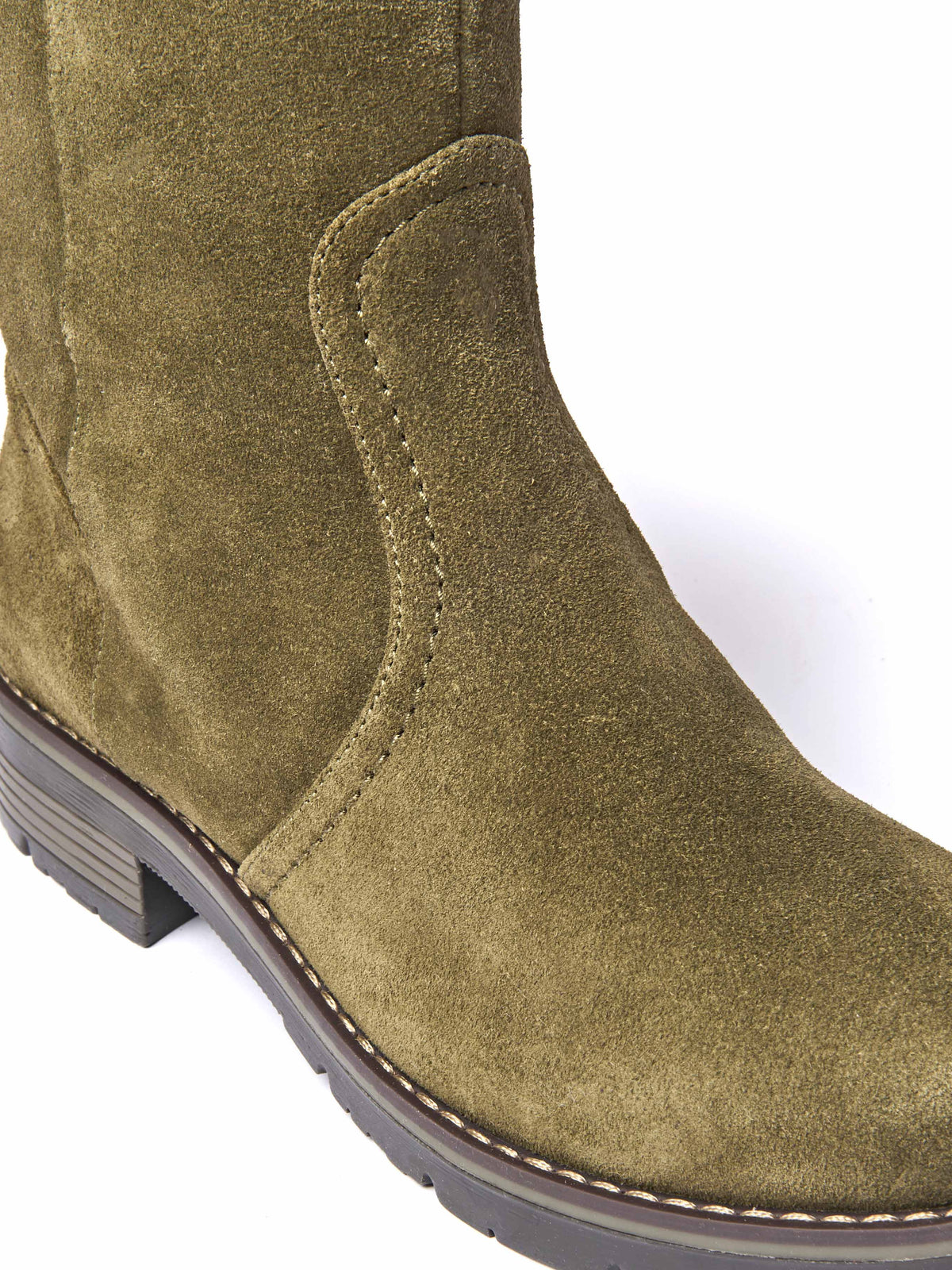 Green long suede stretch boots with faux fur lining - LEIF OLIVE GREEN SUEDE