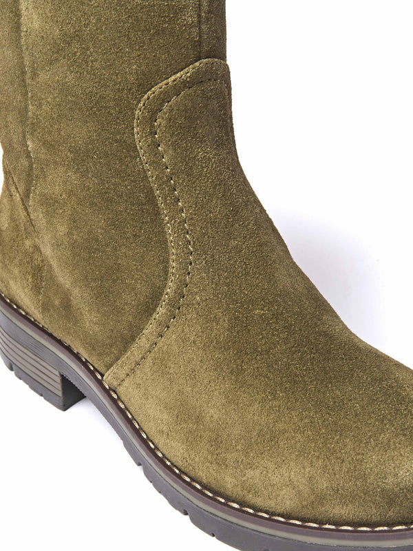 Green long suede stretch boots with faux fur lining - LEIF OLIVE GREEN SUEDE