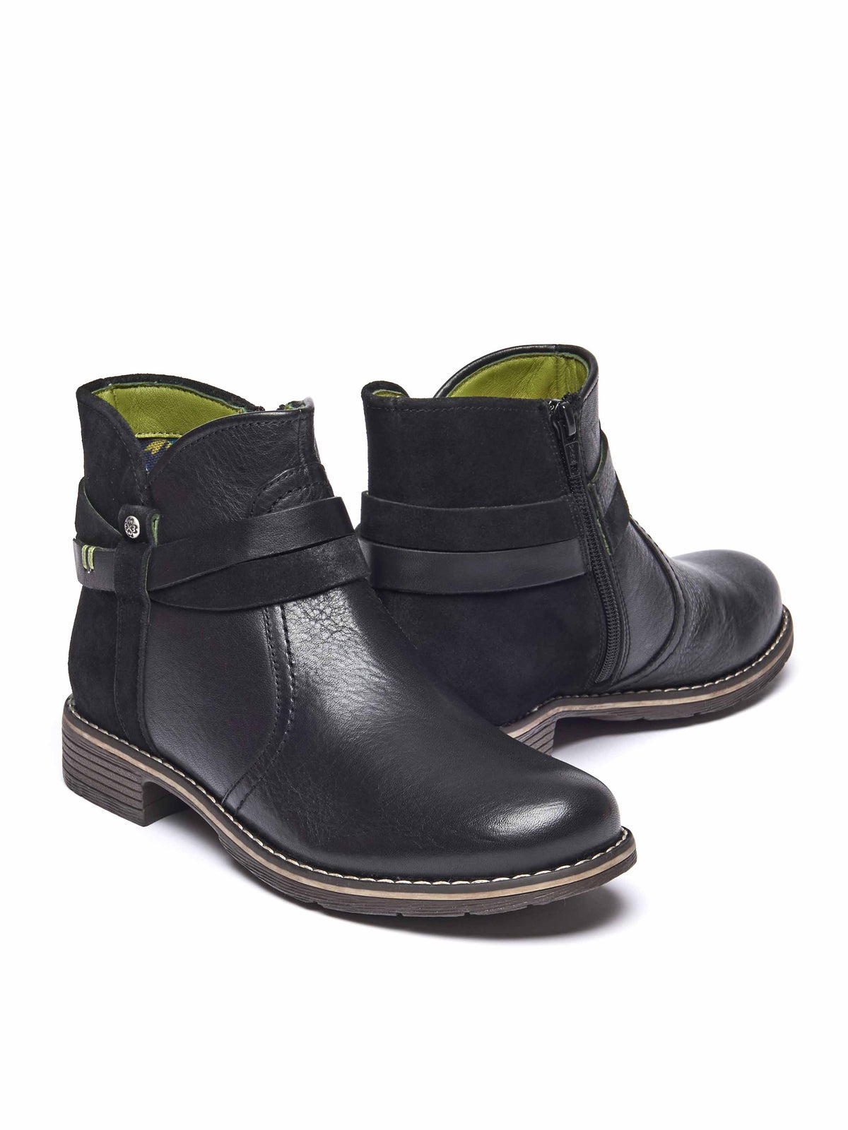 Black polished leather and suede ankle boots - ATOLL BLACK LEATHER/SUEDE