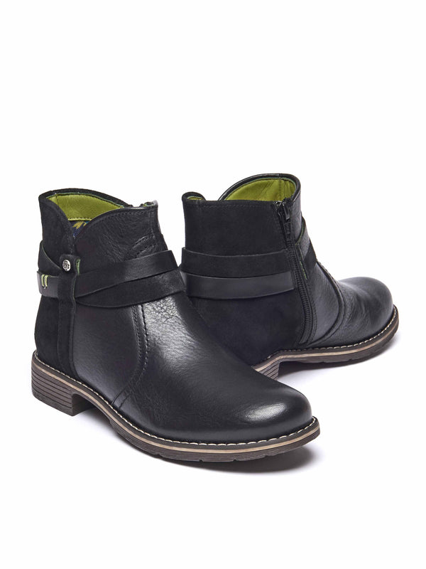 Black polished leather and suede ankle boots - ATOLL BLACK LEATHER/SUEDE