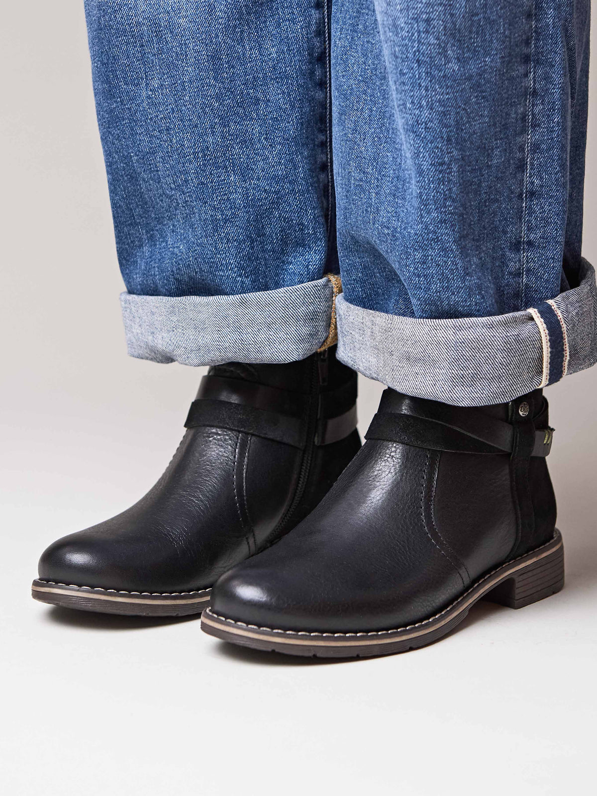 Black polished leather and suede ankle boots - ATOLL BLACK LEATHER/SUEDE