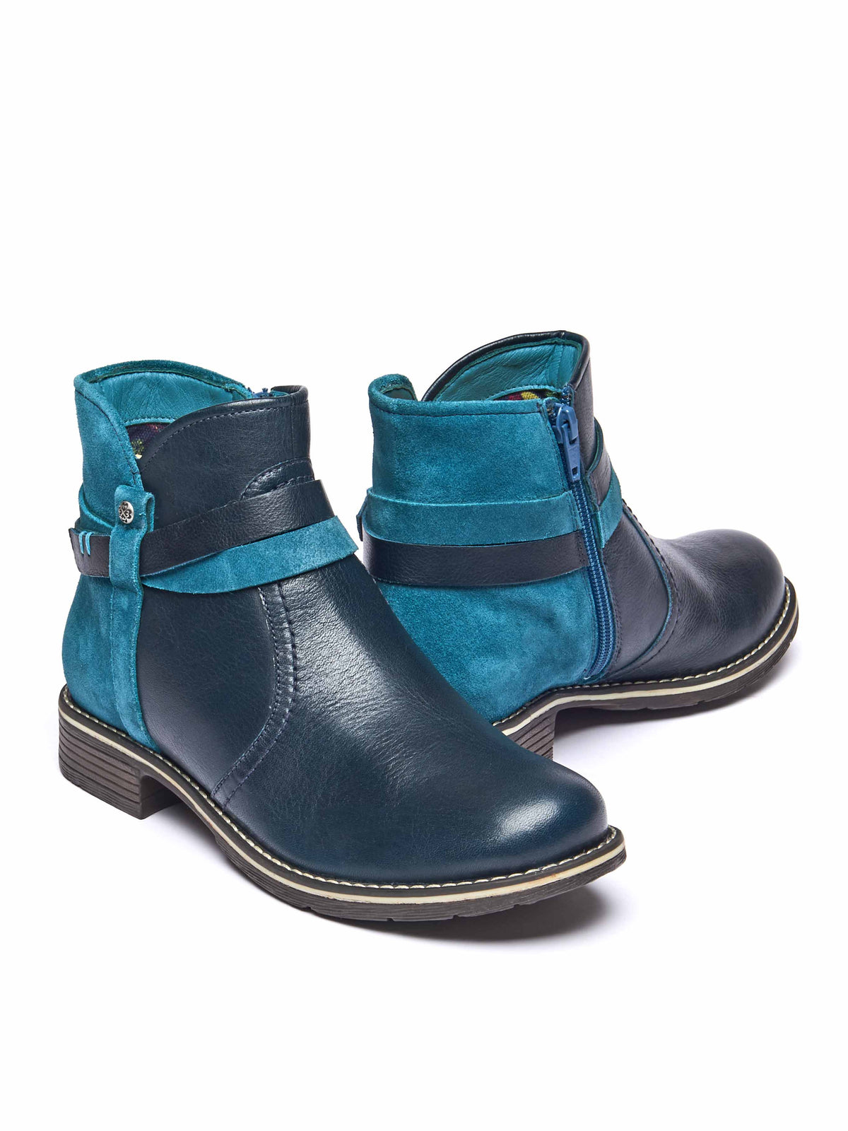 Blue polished leather and suede ankle boots - ATOLL INDIGO/LAGOON LEATHER/SUEDE