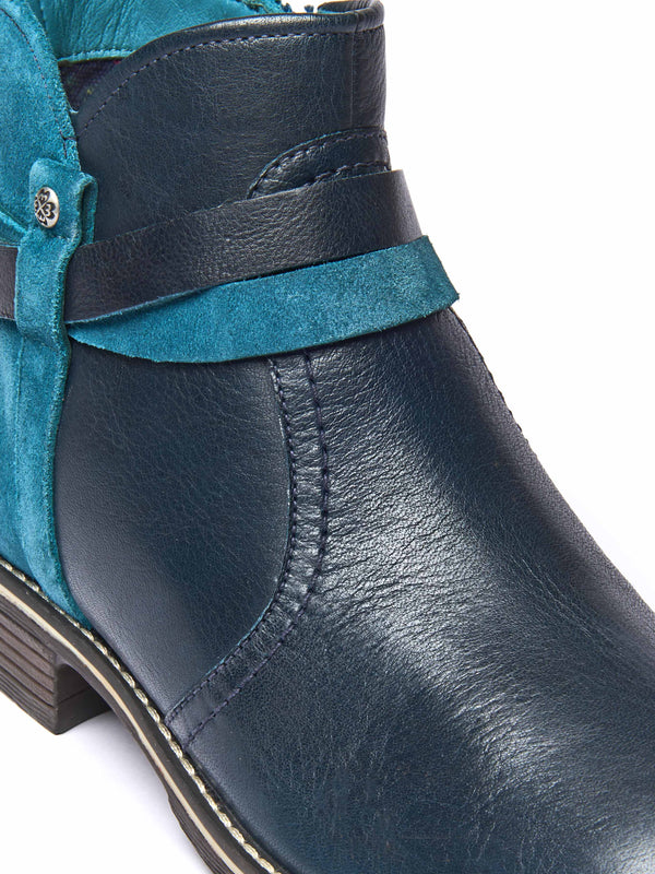 Blue polished leather and suede ankle boots - ATOLL INDIGO/LAGOON LEATHER/SUEDE