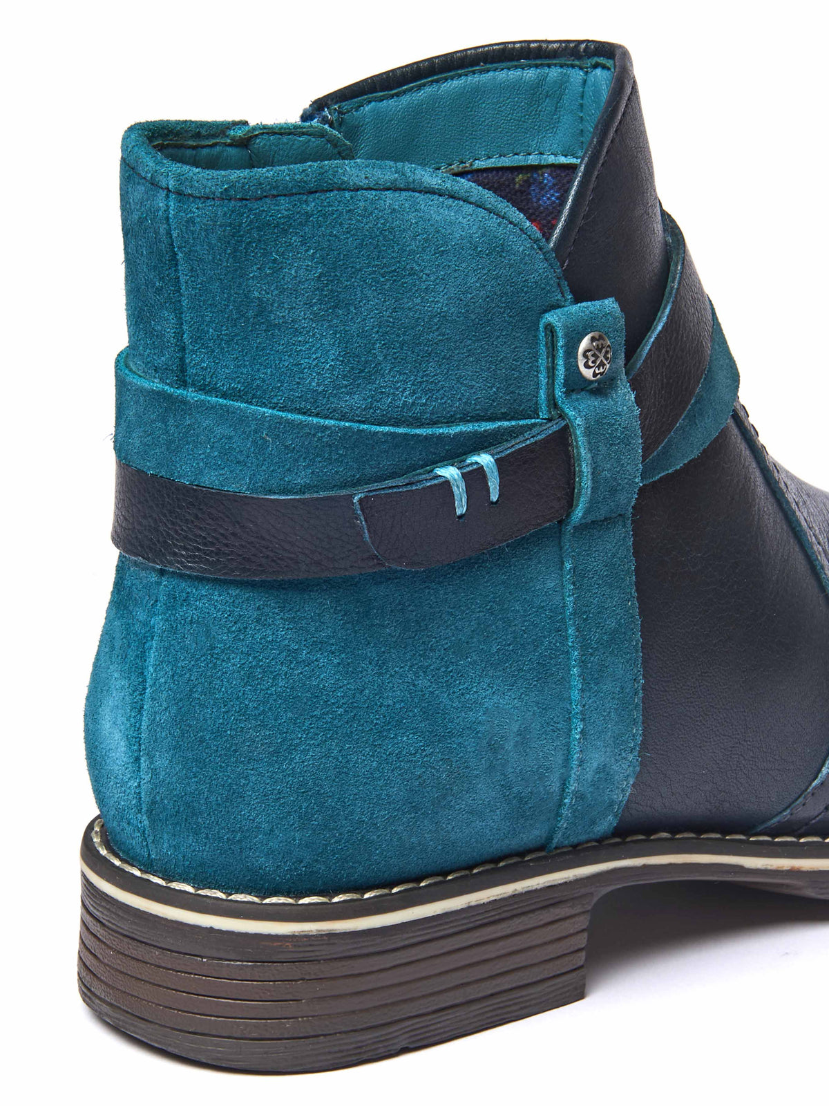 Blue polished leather and suede ankle boots - ATOLL INDIGO/LAGOON LEATHER/SUEDE