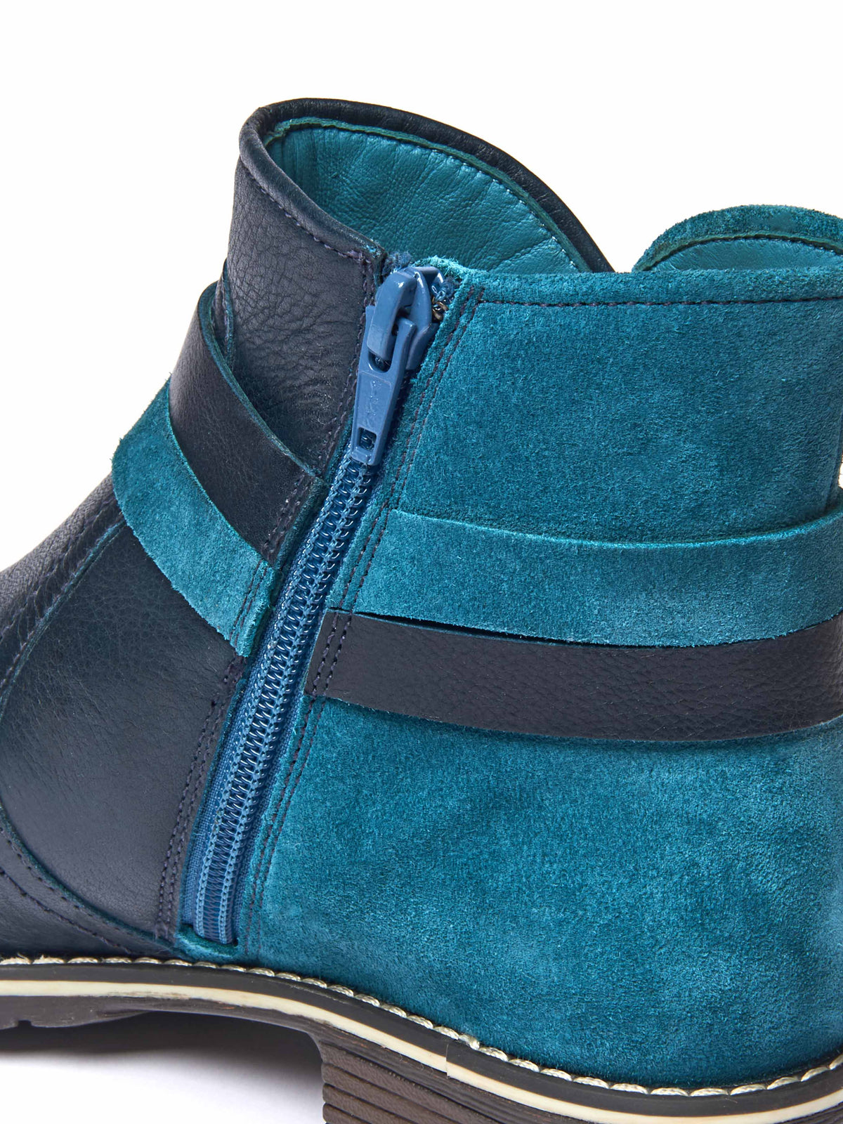 Blue polished leather and suede ankle boots - ATOLL INDIGO/LAGOON LEATHER/SUEDE