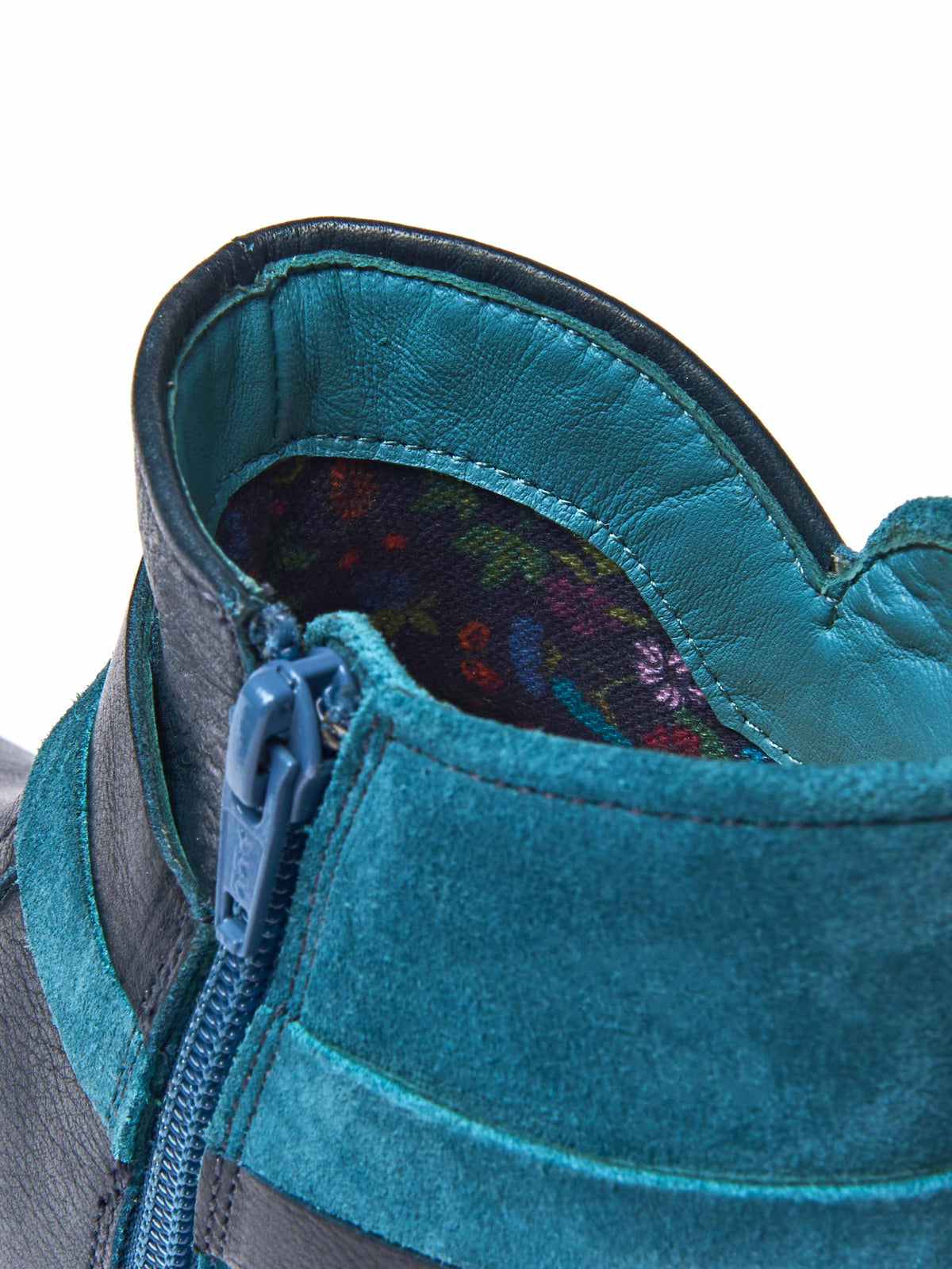Blue polished leather and suede ankle boots - ATOLL INDIGO/LAGOON LEATHER/SUEDE