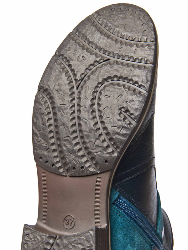 Blue polished leather and suede ankle boots - ATOLL INDIGO/LAGOON LEATHER/SUEDE
