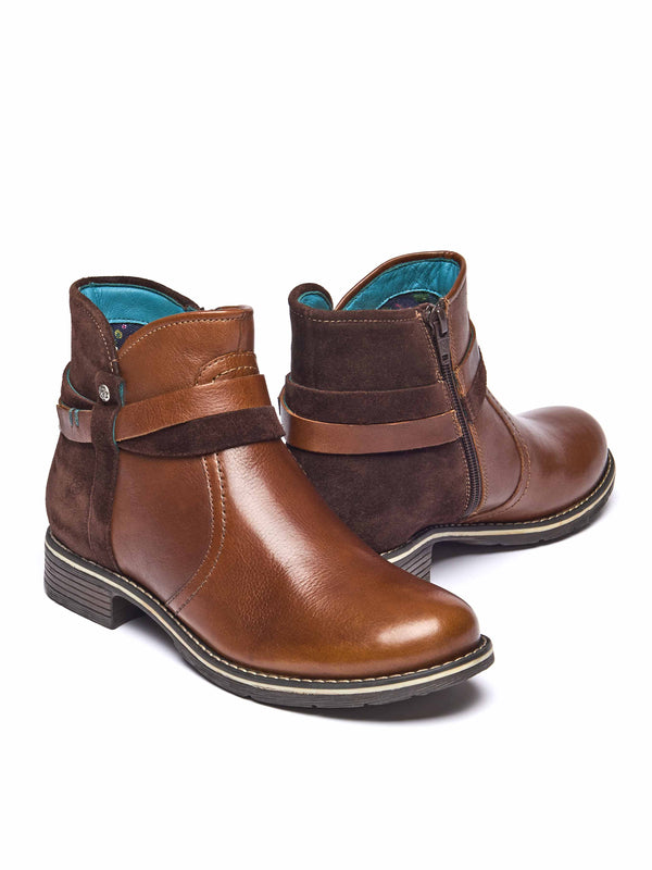 Brown polished leather and suede ankle boots - ATOLL PECAN/BROWN LEATHER/SUEDE