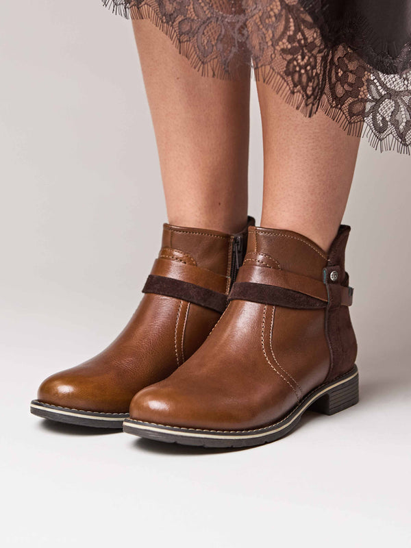 Brown polished leather and suede ankle boots - ATOLL PECAN/BROWN LEATHER/SUEDE