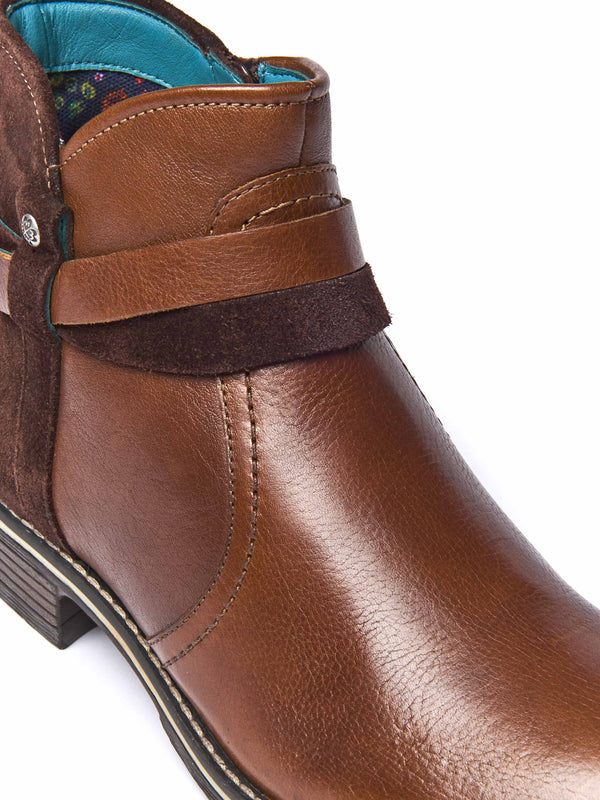 Brown polished leather and suede ankle boots - ATOLL PECAN/BROWN LEATHER/SUEDE