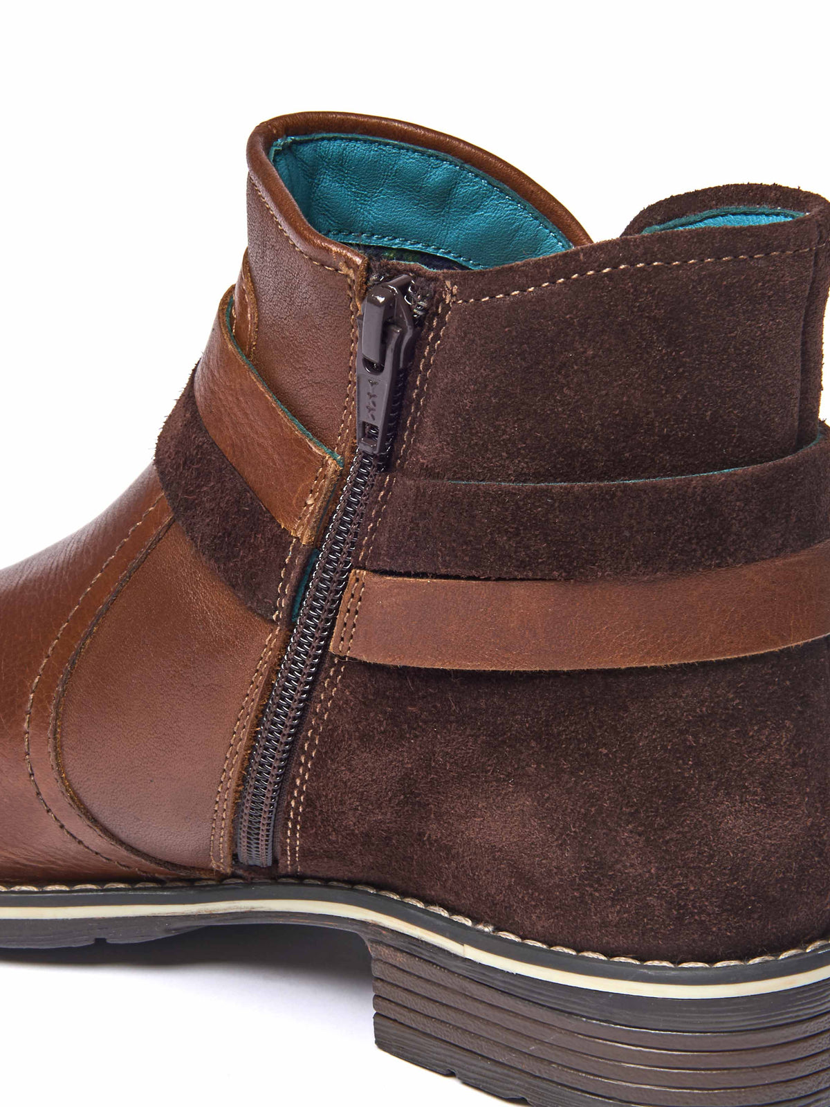 Brown polished leather and suede ankle boots - ATOLL PECAN/BROWN LEATHER/SUEDE