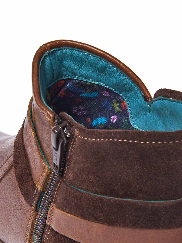 Brown polished leather and suede ankle boots - ATOLL PECAN/BROWN LEATHER/SUEDE
