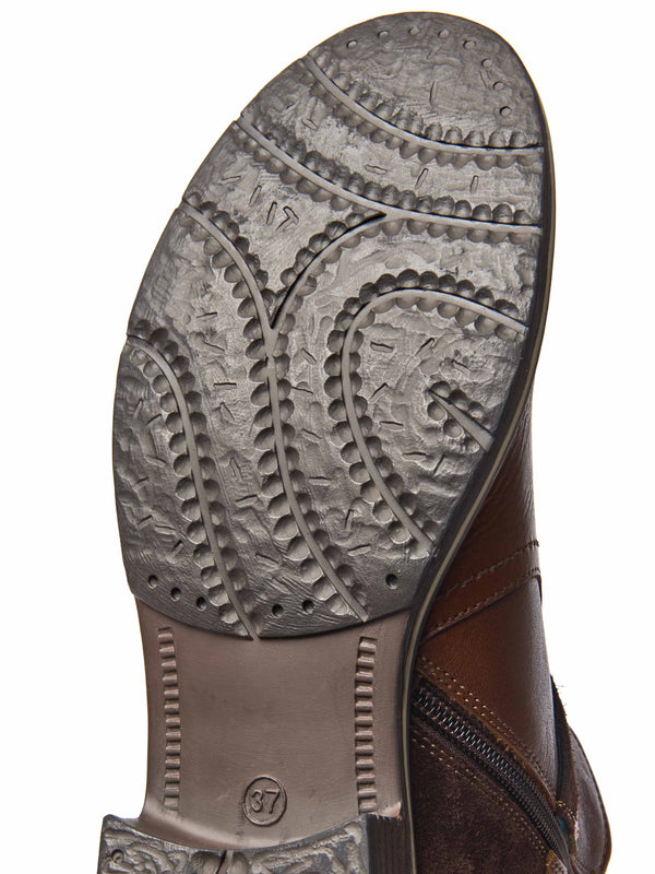 Brown polished leather and suede ankle boots - ATOLL PECAN/BROWN LEATHER/SUEDE