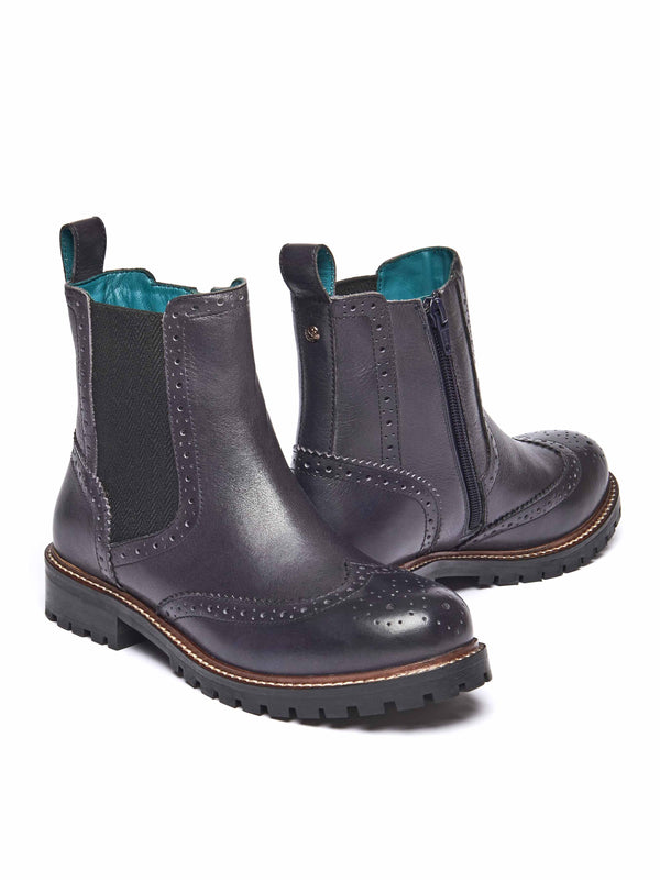 Blue brogue-style twin gusset chelsea boots - PALSA INDIGO LEATHER