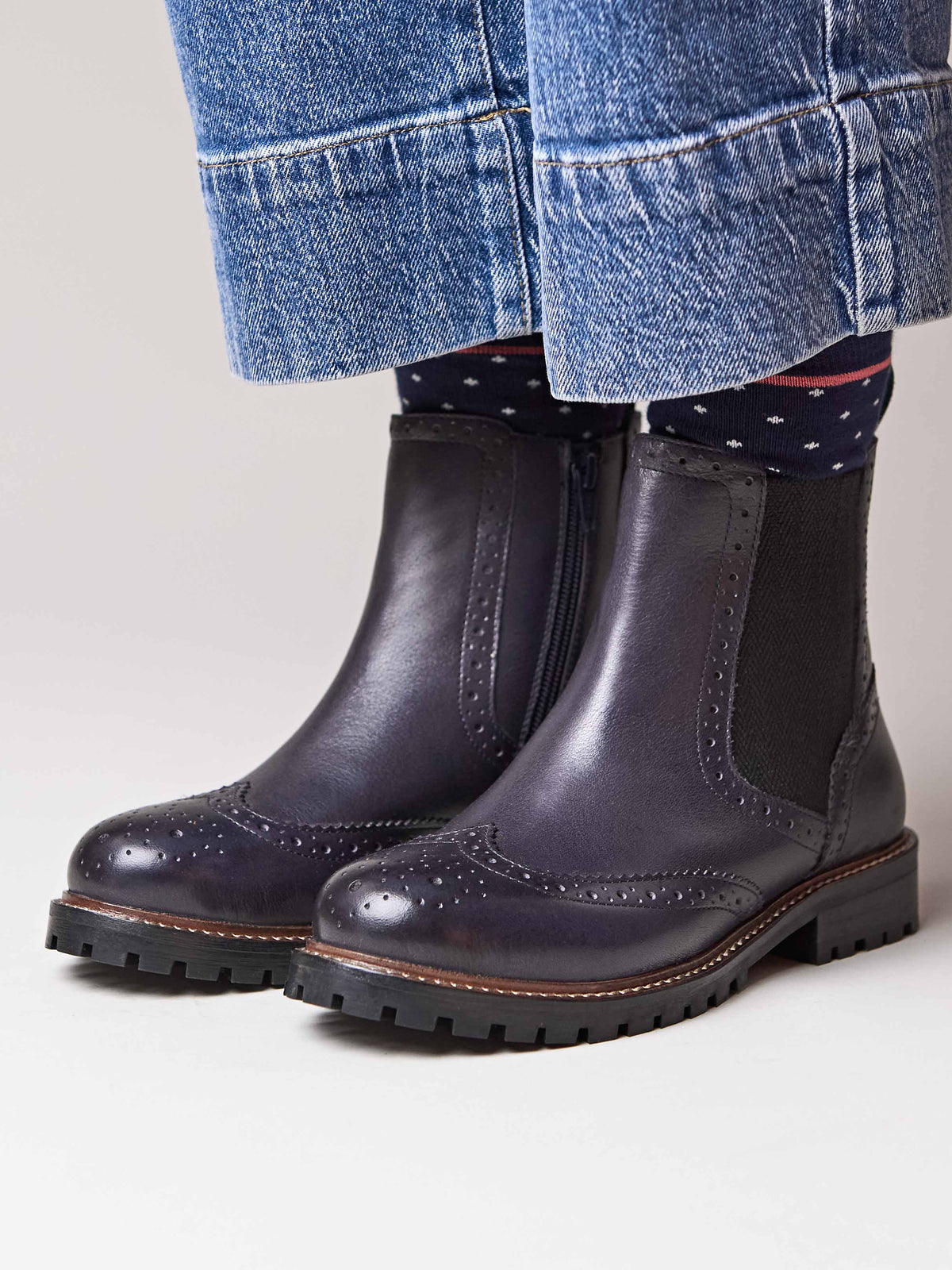 Blue brogue-style twin gusset chelsea boots - PALSA INDIGO LEATHER