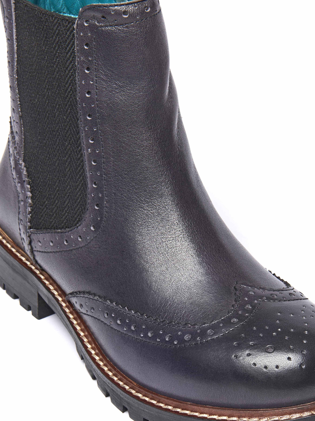 Blue brogue-style twin gusset chelsea boots - PALSA INDIGO LEATHER