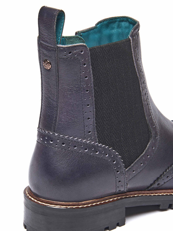 Blue brogue-style twin gusset chelsea boots - PALSA INDIGO LEATHER