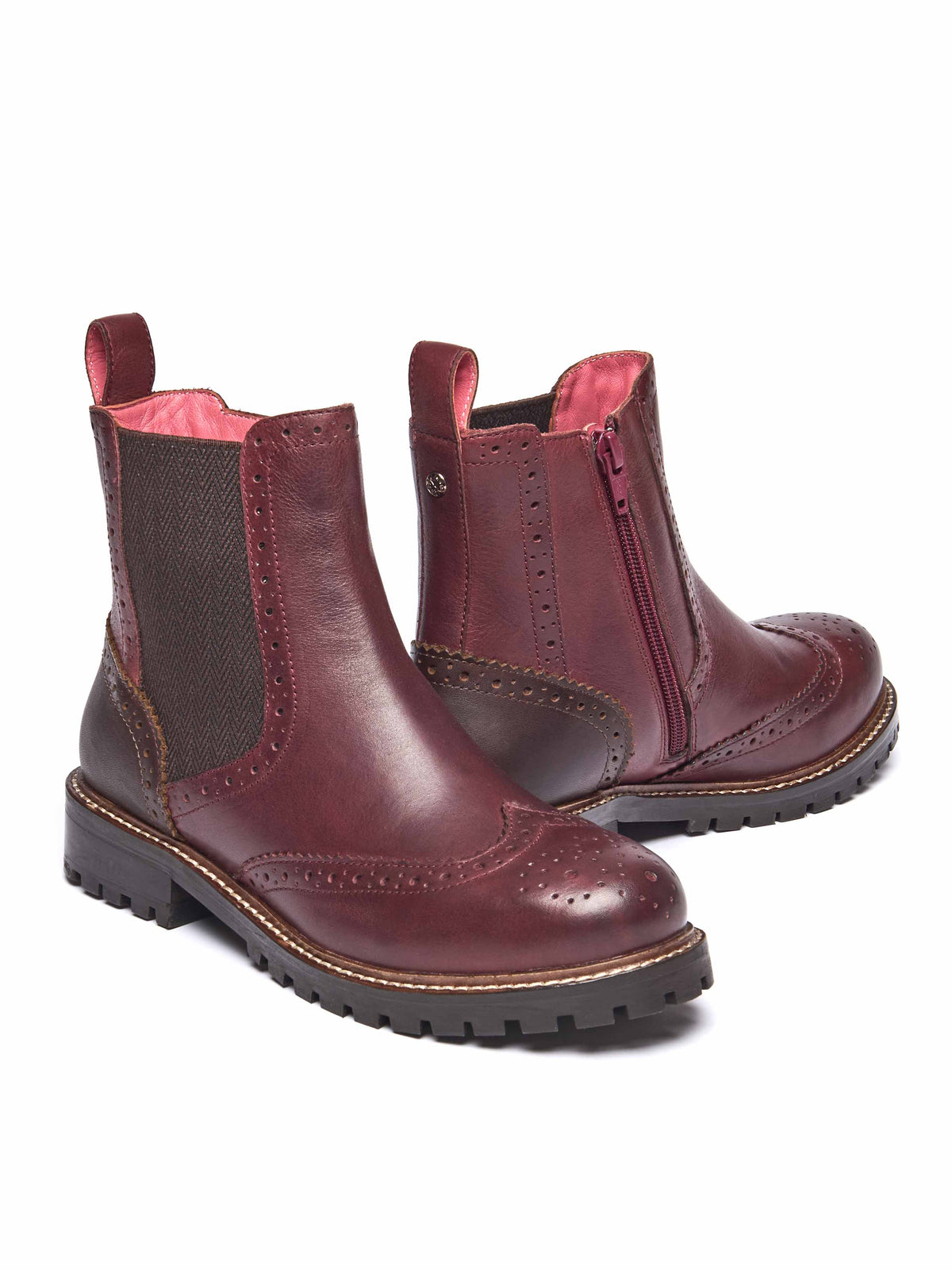 Red brogue-style twin gusset chelsea boots - PALSA ZINFANDEL RED LEATHER