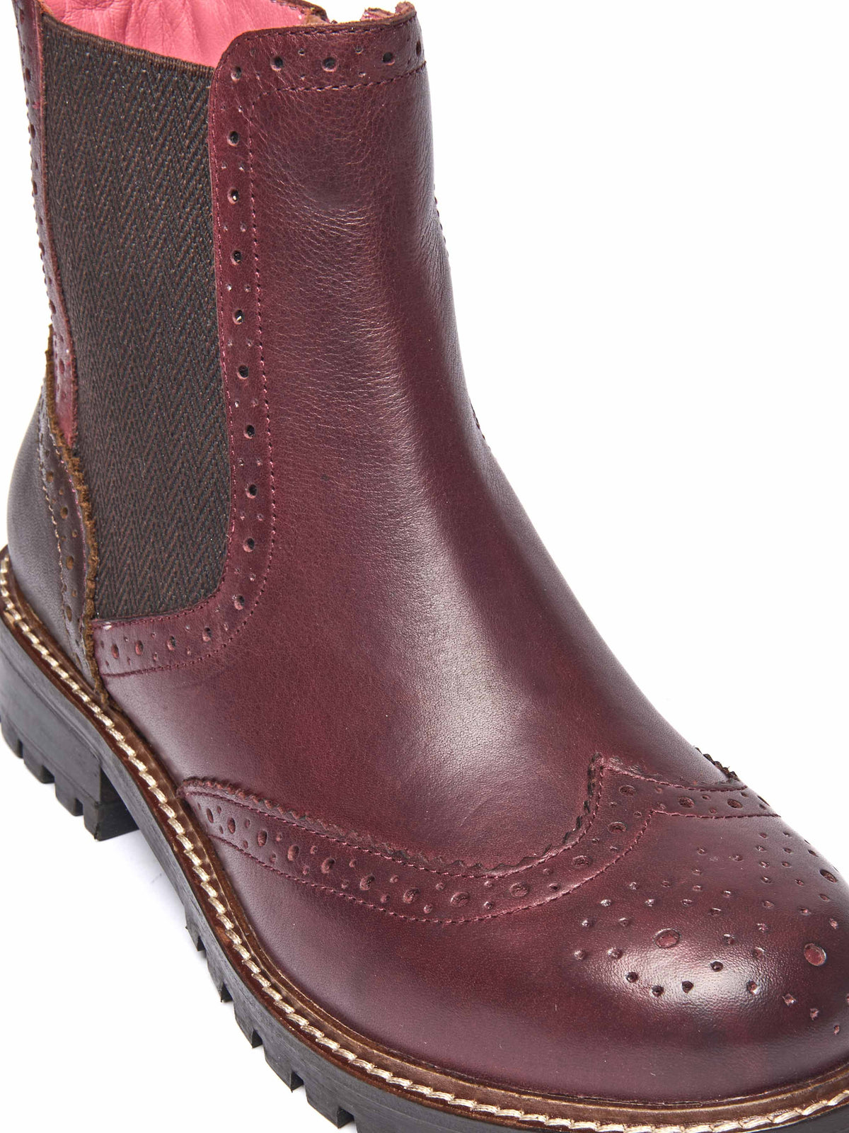Red brogue-style twin gusset chelsea boots - PALSA ZINFANDEL RED LEATHER